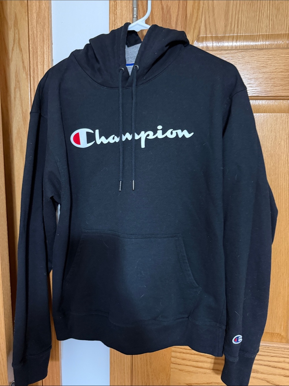 Champion Black Pullover Hoodie with Script Logo